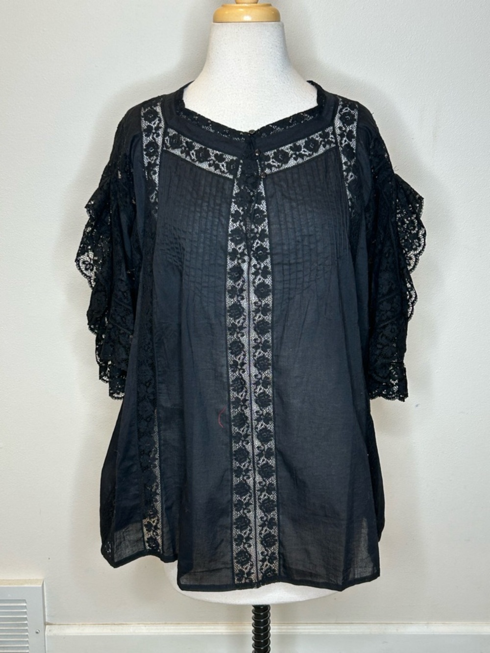 Soler London San Tropez Loose Fit Top from India OS M Black Lace $668